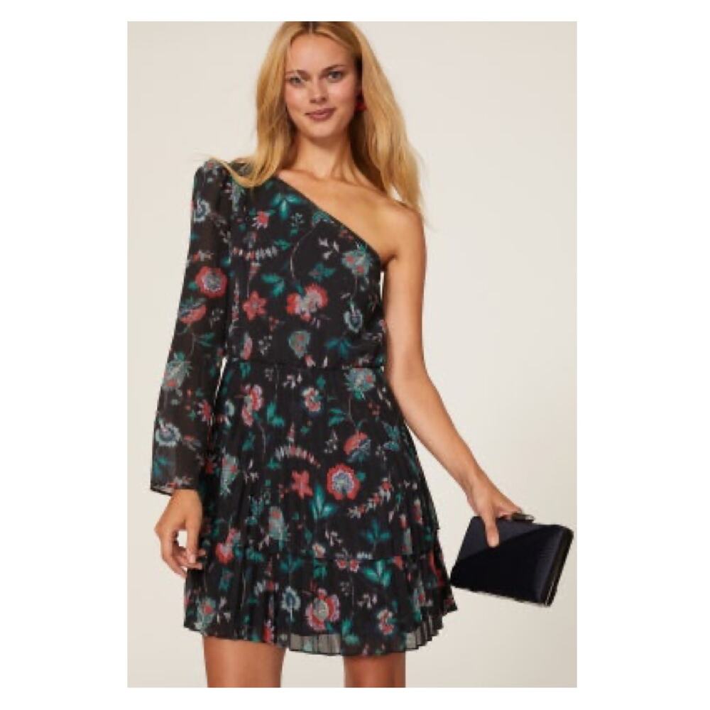 Derek Lam Black Floral One Shoulder Mini Dress Sz.36(US XS)